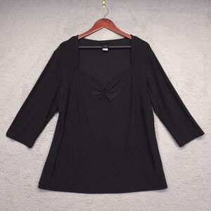 JTB Top Womens Plus Size 1X Black Keyhole V Neck‎ Y2K Babydoll Whimsigoth Preppy